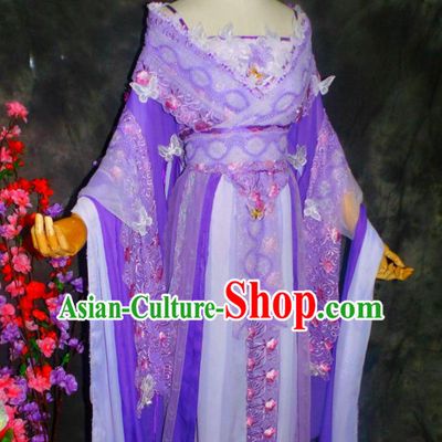 Chinese Classical Empress Purple Floral Clothing Complete Set