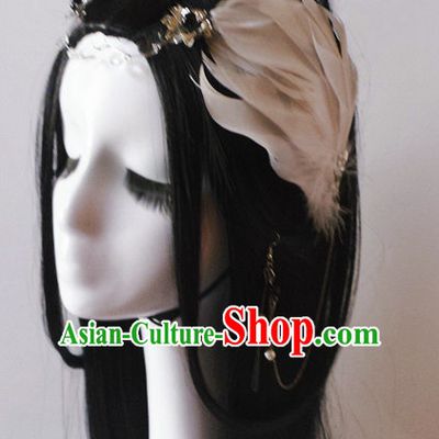 Light Coffee Chinese Classical Feather Hair Headwear Crowns Hats Headpiece Hair Accessories Jewelry Set