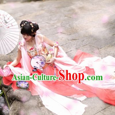 Top Chinese Ancient Princess Costumes Theater and Reenactment Costumes and Headgear Complete Set for Women