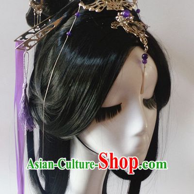 Silver Chinese Classical Fairy Long Wigs and Headwear Crowns Hats Headpiece Hair Accessories Jewelry Set