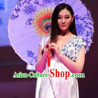 Asian Dance Umbrella Chinese Handmade Blue Flower Umbrellas Stage Performance Umbrella Dance Props