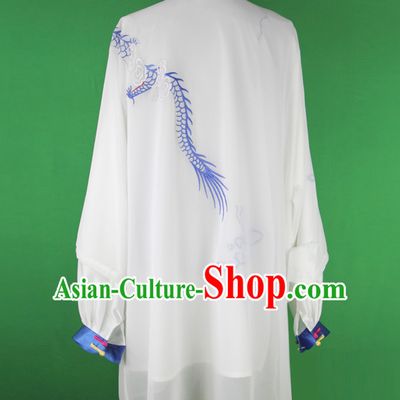 White Dragon Chinese Kung Fu Tai Chi Wushu Shaolin Uniform Wudang Uniforms Wu Shu Nanquan Kungfu Changquan Costume Uniform Martial Arts Tai Chi Taiji Uniforms