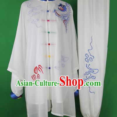 White Dragon Chinese Kung Fu Tai Chi Wushu Shaolin Uniform Wudang Uniforms Wu Shu Nanquan Kungfu Changquan Costume Uniform Martial Arts Tai Chi Taiji Uniforms