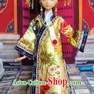 Traditional Qing Dynasty Chinese Women Clothing Imperial Princess Dresses National Costume and Hair Ornaments Complete Set