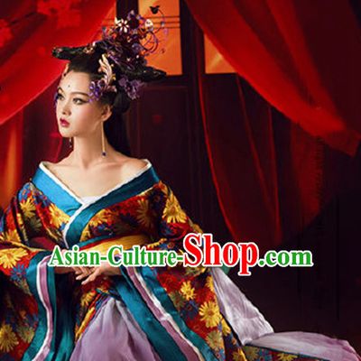 Traditional Chinese Women Empress Clothing Imperial Princess Dresses National Costume and Hair Ornaments Complete Set