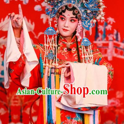 Chinese Beijing Opera Princess Wedding Phoenix Robe and Phoenix Coronet Complete Set for Women