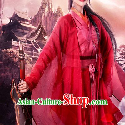 Chinese Ancient Women Swordswoman Hanfu Clothing Film Costumes Traditional Girls Dress and Headwear Complete Set