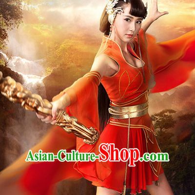Chinese Ancient Swordswoman Superheroine Costumes and Hair Ornaments Complete Set