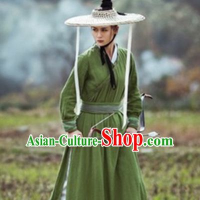 Traditional Chinese Costume Sale Swordsman Swordswoman Costumes and Bamboo Hat Complete Set