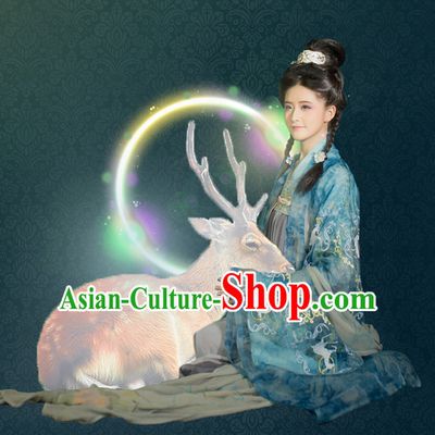 Chinese Ancient Women Hanfu Clothing Stage Drama Performance Traditional Girl Dress and Headwear Complete Set
