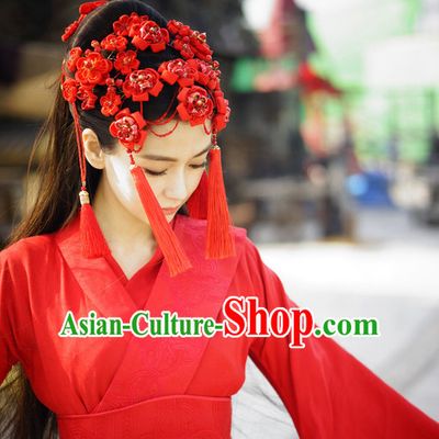 China Ancient Red Hanfu Wedding Headpieces