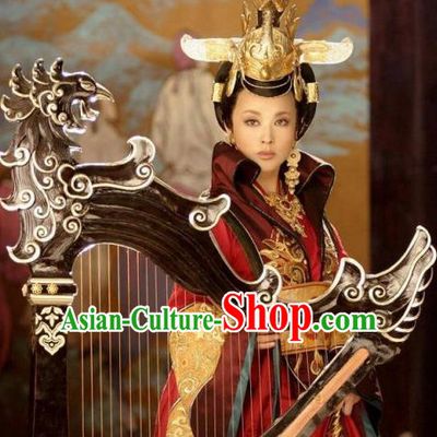 China Ancient Tang Dynasty Palace Black Wigs Headpieces Hair Jewelry Set