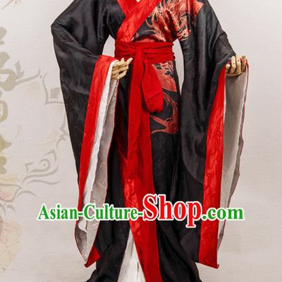 Chinese Black Hanfu Fairy Robe Clothing Handmade Bjd Dress Opera Costume Drama Costumes Complete Set