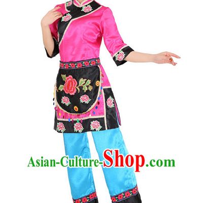 Chinese Minority Dance Dress China Fan Dance Costume Ribbon Dance Costumes Folk Dance Suit