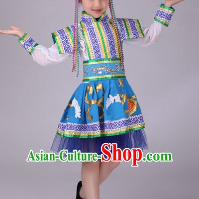 Chinese Mongolian Kids Minority Dance Dress China Fan Dance Costume Ribbon Dance Costumes Folk Dance Suit