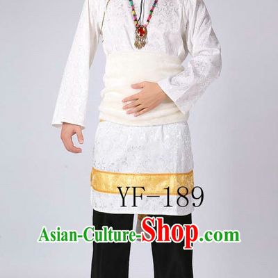Chinese Tibetan Minority Men Dance Dress China Fan Dance Costume Ribbon Dance Costumes Folk Dance Suit