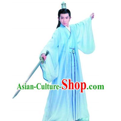 Chinese Ancient Swordsman Hero Clothes and Hair Ornaments Complete Set