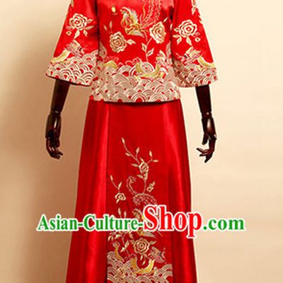 Top Traditional Chinese Phoenix Embroidered Wedding Dresses Wedding Gowns for Brides