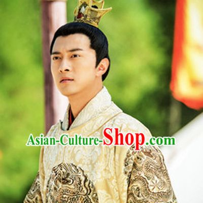 Chinese Ancient Male Emperor Black Wigs and Coronet