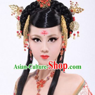 Chinese Ancient Black Wigs Hair Accessories Headpiece Headdress