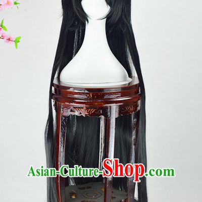 Chinese Ancient Style Long Black Hair Wig Hair Decoration Wigs Set