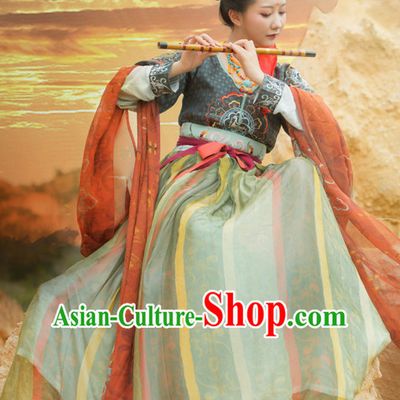Chinese Traditional Tang Dynasty Royal Stage Hanfu Hanbok Kimono Costume Dresses Costume Ancient Garment Complete Set