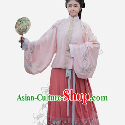 Chinese Traditional Ming Dynasty Royal Stage Hanfu Hanbok Kimono Feitian Costume Dresses Costume Ancient Fairy Garment and Headpieces Complete Set