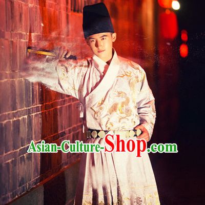Chinese Traditional Ming Dynasty Men Bodyguard Stage Hanfu Hanbok Kimono Feitian Costume Dresses Costume Ancient Fairy Garment and Headpieces Complete Set