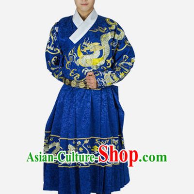 Chinese Traditional Ming Dynasty Men Bodyguard Stage Hanfu Hanbok Kimono Feitian Costume Dresses Costume Ancient Fairy Garment and Headpieces Complete Set