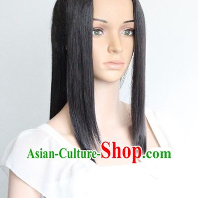 Chinese Ancient Style Long Black Hair Wig Hair Decoration Wigs Set