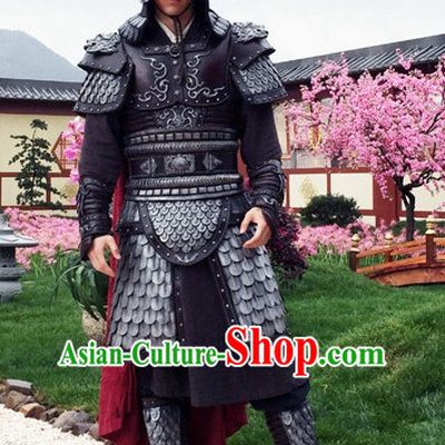 Chinese Traditional Men Body Armor Stage Hanfu Costume Dresses Costume Ancient Garment and Headpieces Complete Set