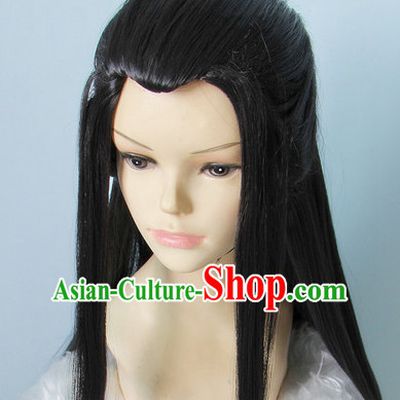 Chinese Ancient Style Long Black Hair Wig Hair Decoration Wigs Set