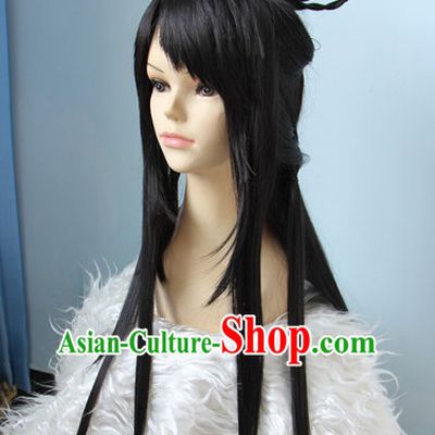 Chinese Ancient Style Long Black Hair Wig Hair Decoration Wigs Set