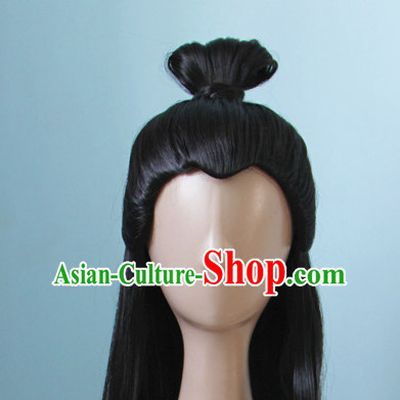 Chinese Ancient Style Long Black Hair Wig Hair Decoration Wigs Set