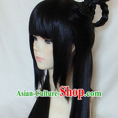 Chinese Ancient Style Long Black Hair Wig Hair Decoration Wigs Set