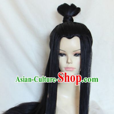 Chinese Ancient Style Long Black Hair Wig Hair Decoration Wigs Set