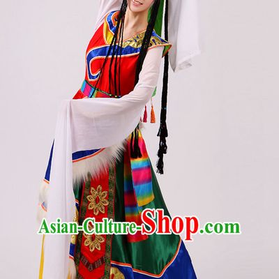 Chinese Folk Mongolian Dance Costume and Hat Complete Set for Women