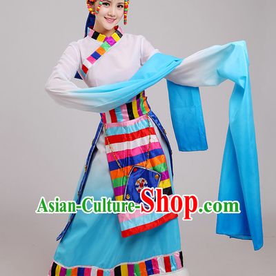 Chinese Folk Tibetan Dance Costume and Hat Complete Set for Women