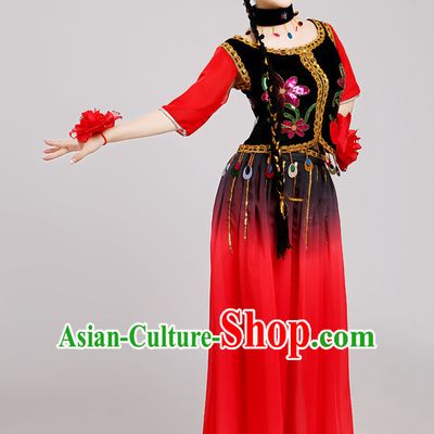 Chinese Folk Xinjiang Dance Costume and Hat Complete Set for Women
