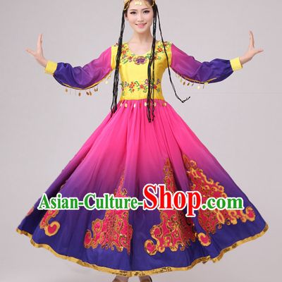 Chinese Folk Xinjiang Dance Costume and Hat Complete Set for Women