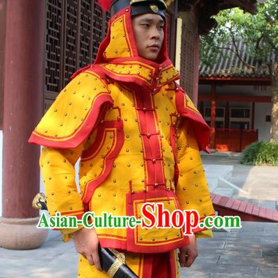 Red Yellow Chinese Qing Dynasty General White Armor Hanfu Dress Gown Costumes Ancient Costume Clothing Complete Set
