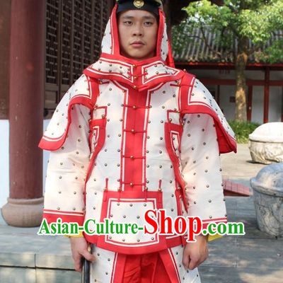 Chinese Qing Dynasty General White Armor Hanfu Dress Gown Costumes Ancient Costume Clothing Complete Set