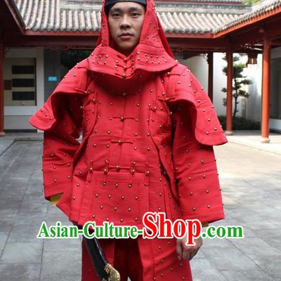 Red Chinese Qing Dynasty General White Armor Hanfu Dress Gown Costumes Ancient Costume Clothing Complete Set