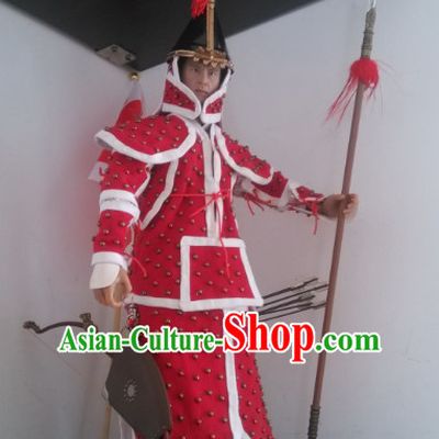 Red Chinese Qing Dynasty General White Armor Hanfu Dress Gown Costumes Ancient Costume Clothing Complete Set