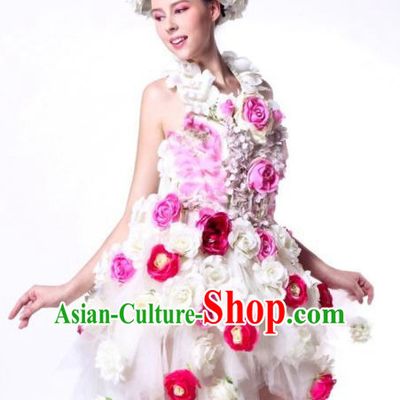 Parade Quality Flower Dance Costumes Popular Ostrich Feathers Fancy Costume Angel Wings Costume Complete Set
