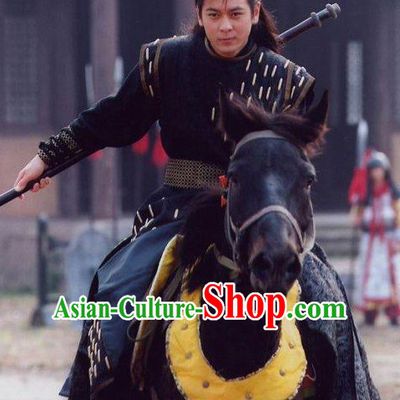 Black Chinese Men Knight Costume Stage Drama Costumes Parade Costume Complete Set