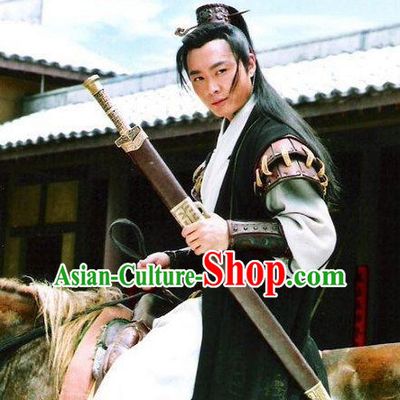 Black Chinese Men Knight Costume Stage Drama Costumes Parade Costume Complete Set
