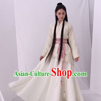 Chinese Female Beauty Hero Costume Stage Drama Costumes White Han Fu Costume Complete Set