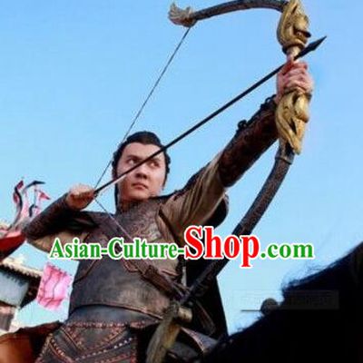 Chinese Ancient Archer Body Armor Costumes Adult Size Dresses and Headwear Complete Set for Men