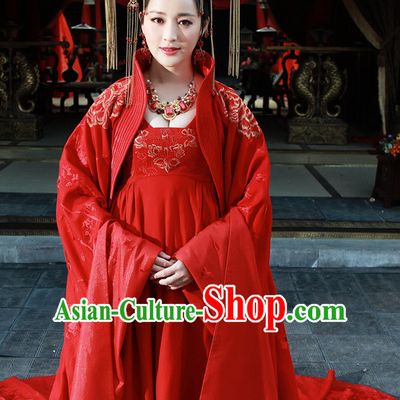 Chinese Ancient Han Dynasty Empress Imperial Dresses and Hat Complete Set for Women